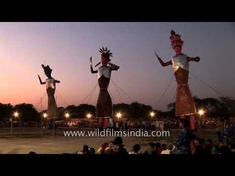 Ravana, Kumbhakarna and Meghanada effigies at Dussehra celebrations