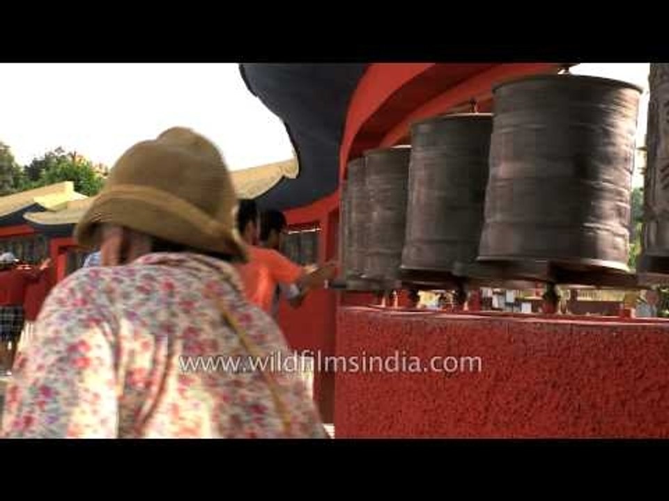 Spinning prayer wheels at Mindrolling Monastery, Dehradun