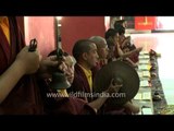 Buddhist monks worship Lord Buddha and offer prayers, Mindrolling Monastery