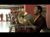 Monks offering evening prayer to Lord Buddha at Mindrolling Monastery