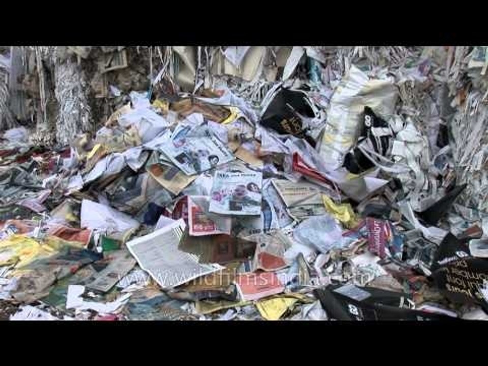 Stacks of waste paper for recycling in India