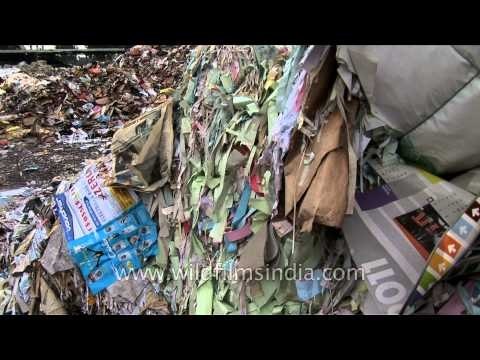 Stack of waste paper at a recycling yard in Mawana