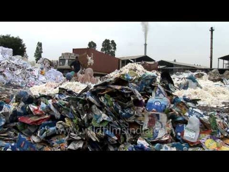 Waste paper collected for recycling process at a recycling yard in Uttar Pradesh