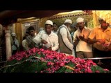 Devotees offering rose petals at the shrine of Nizamuddin Auliya