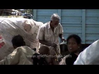 People engaged in a roadside recycling shop in Delhi