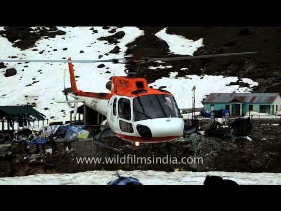 Pawan Hans helicopter landing at Kedarnath base