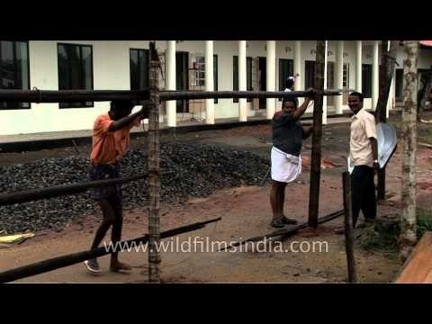 Keralites constructing temporary stadium at Alleppey