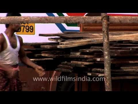 Unloading wooden planks in Kerala