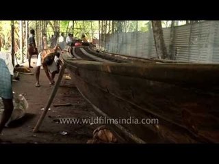 Preparing the snake boat for  Vallamkali in Kerala