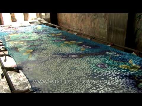 Painting work by artisans on Banarasi silk saree