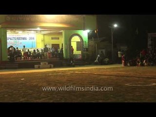 Contestants of tug-of-war line up before game