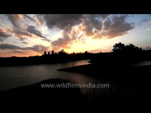 Sky turns red as the sun sets near Denwa River, Satpura