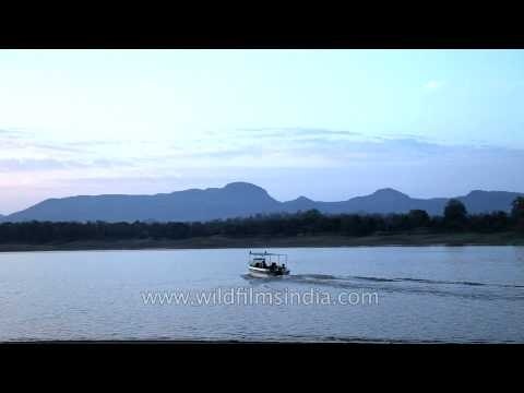 Motorboat sailing on Denwa River in Satpura