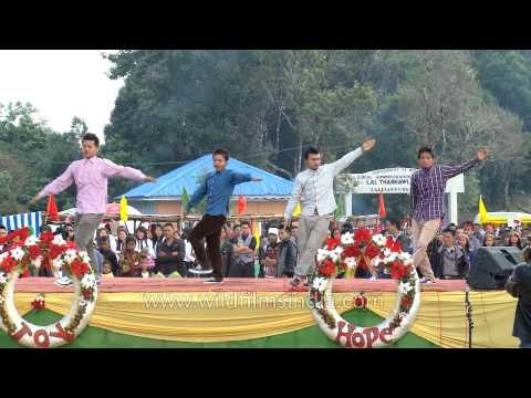 Mizo youth performing a dance at Thalfavang Kut