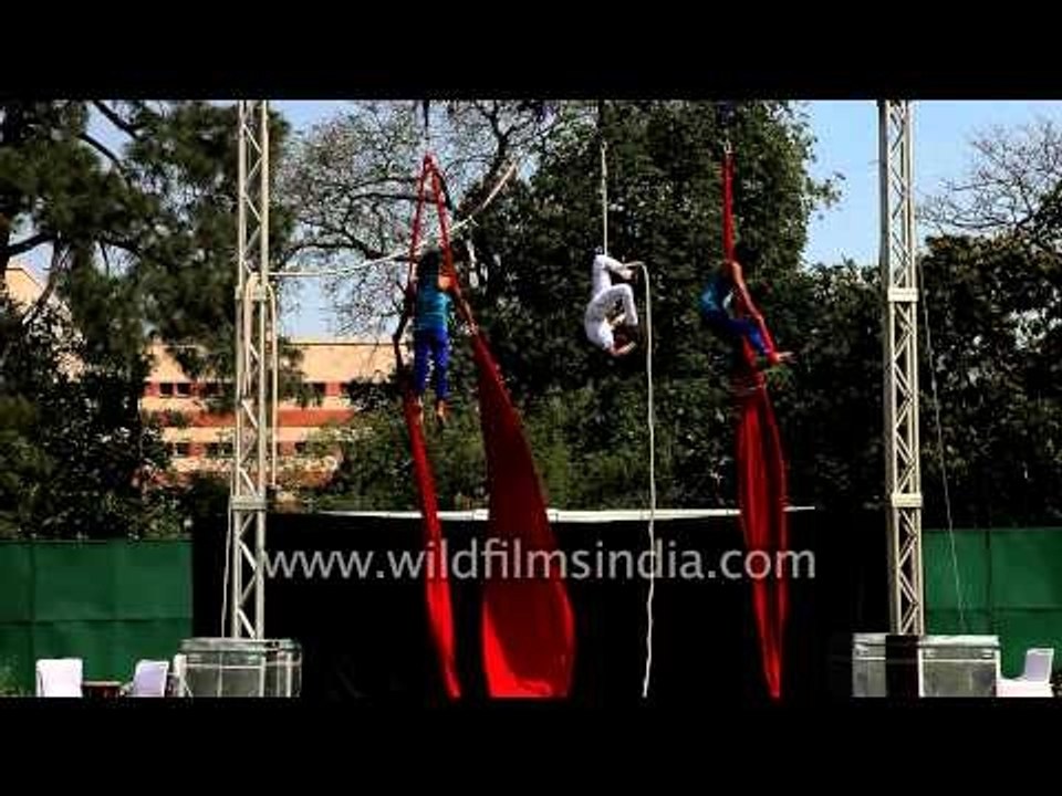 Girls from Kalakar trust performing gymnastic