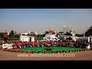 Indian police band performs at the Central Park of Connaught Place