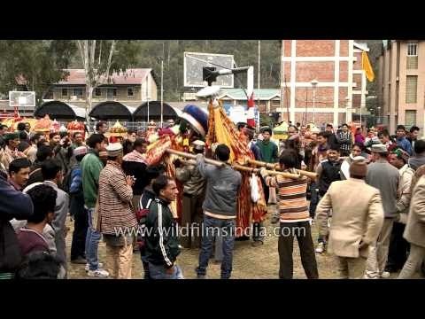 Deities hug each other during the traditional Jaleb, Mandi