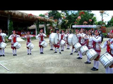 Mizo pipe band in traditional kilts perform at the Anthurium Festival