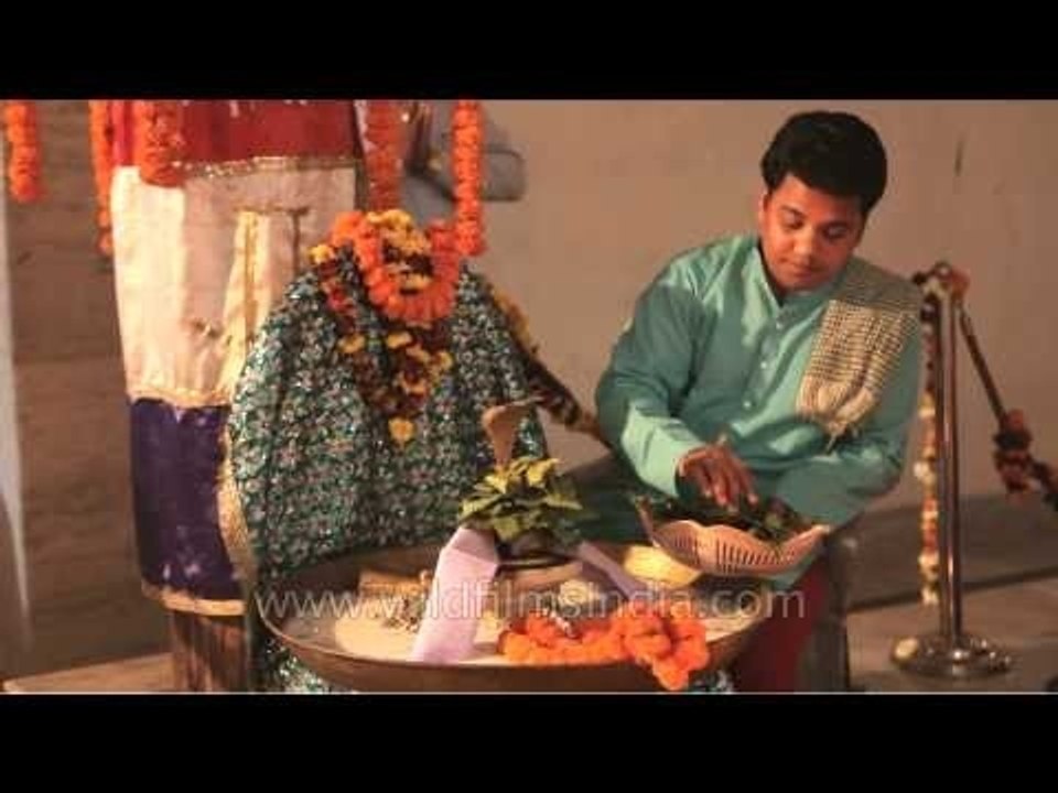 Offering bael leaves to the Shiv ling