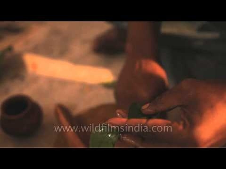 Applying sandalwood paste on bael leaves - A rituals of Maha Shivratri