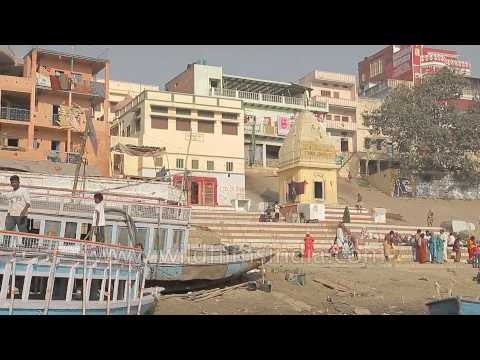 The view from a boat floating along the Ganges river in Varanasi