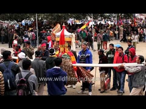 Devotees carry a palanquin of a deity to Mandi in Himachal Pradesh