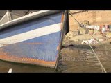 Anchored boat at the banks of Ganges in Varanasi