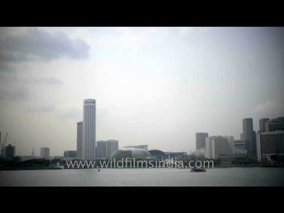 View of Singapore from river- Time lapse