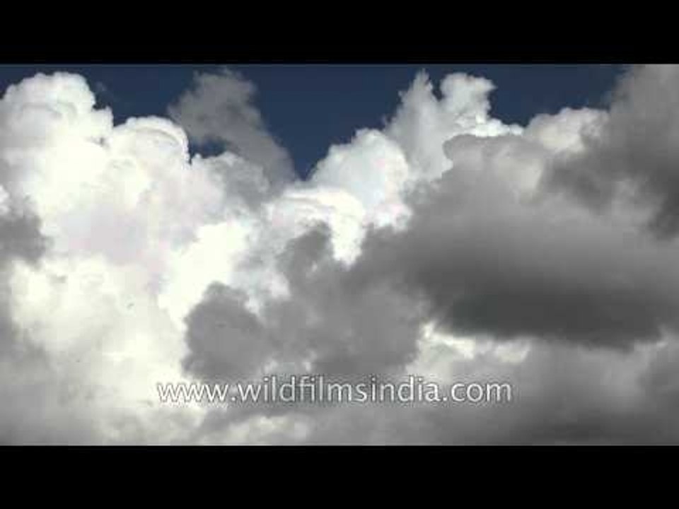 Timelapse of fluffy clouds on blue sky