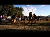 Apatani tribesmen showcasing a traditional hunting techniques