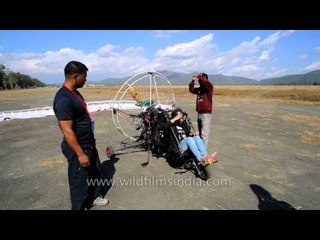 Ready to fly paramotor in Koirengei old airfield, Manipur