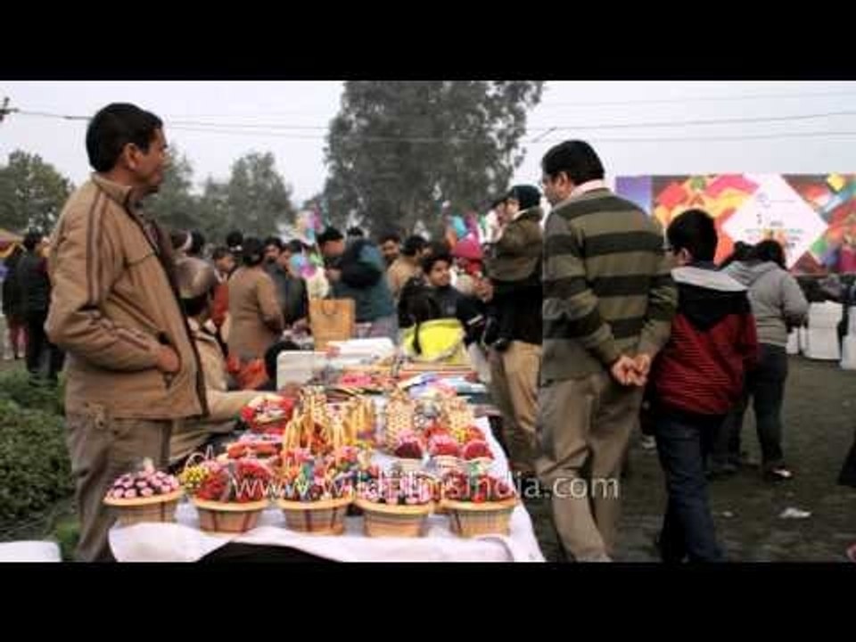 Stalls selling colourful items at 3rd International Kite Festival
