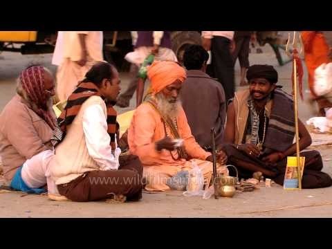 Saints performing rituals at Gangasagar mela