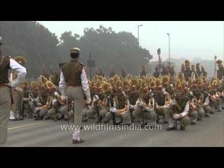 Indian policemen practice their routines during rehearsals
