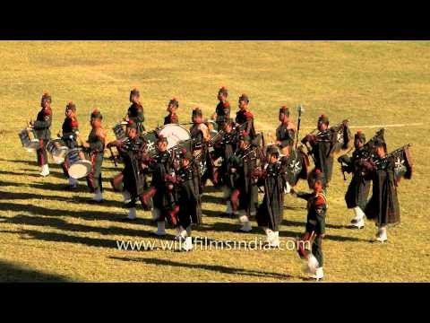 Bagpipers performing at the 7th International Polo match, Imphal