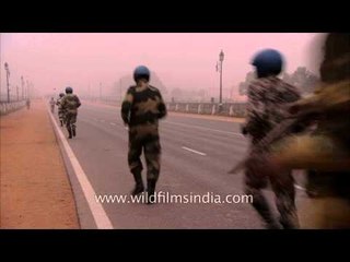 Indian Soldiers jogging on a cold morning at Rajpath