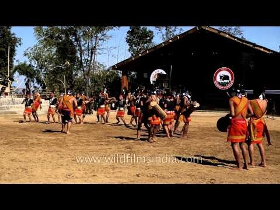 Garo Chief and folks presenting the Wangala at Hornbill Fest