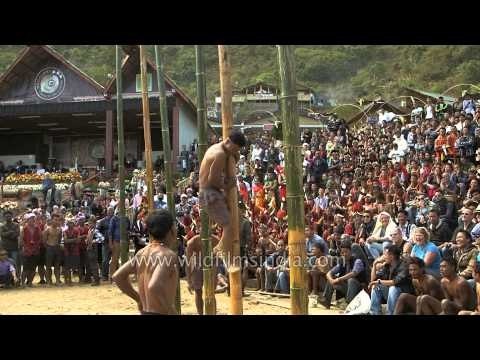Crowd watching the greased pole climbing in Nagaland