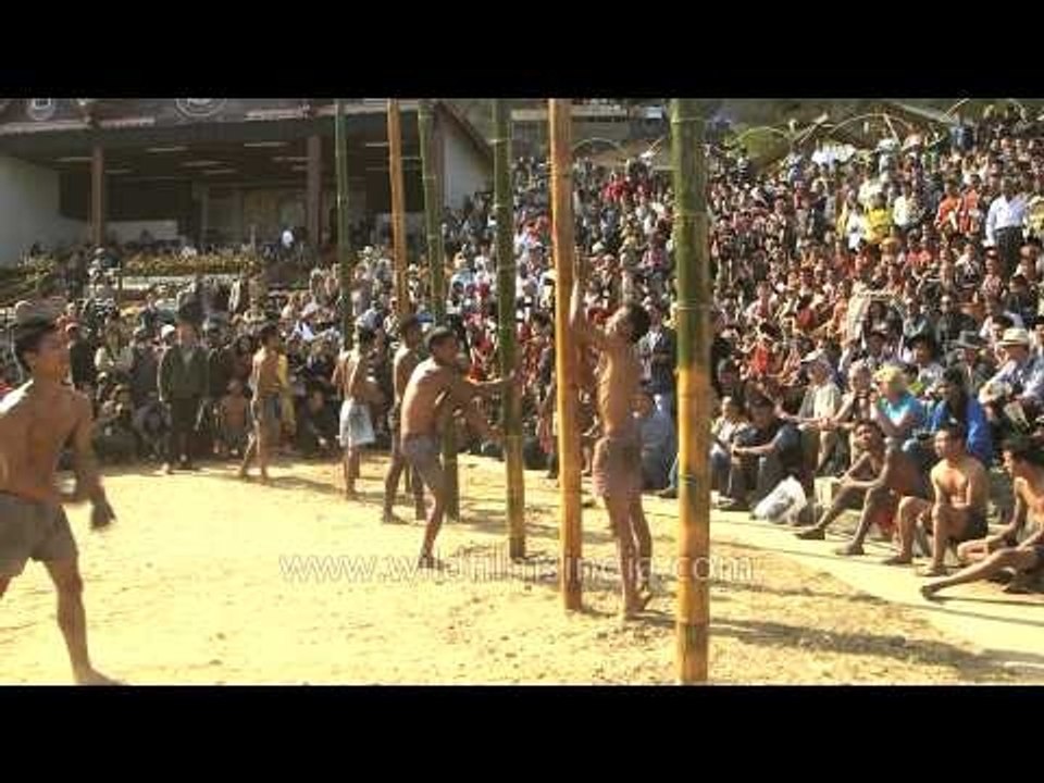 Greased pole climbing competition showcased at Hornbill Fest