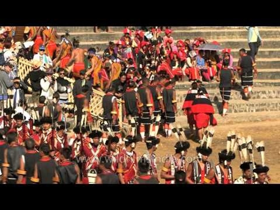 Tribals in colourful attires at Naga Heritage village