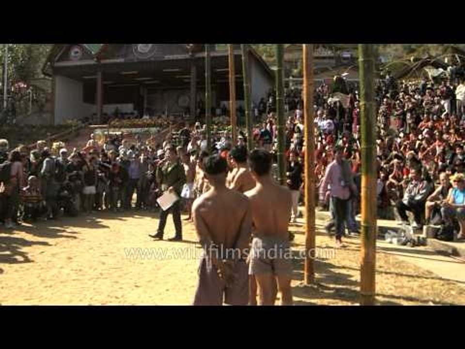 Enjoying greased pole climbing in Nagaland