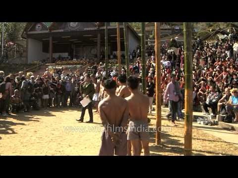Enjoying greased pole climbing in Nagaland
