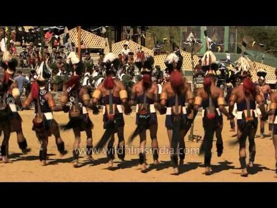 Khiamniungan Naga performs a traditional war dance at Naga Heritage