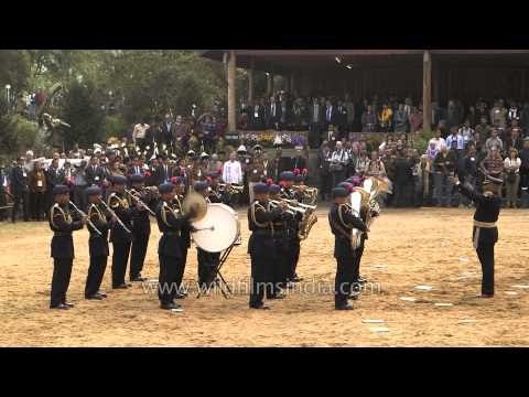 Police band playing Indian National Anthem at Hornbill festival 2013