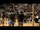 Jumping high at Meat Kicking Competition, Nagaland