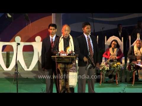 CM Okram Ibobi Singh addresses the crowd at Sangai Fest