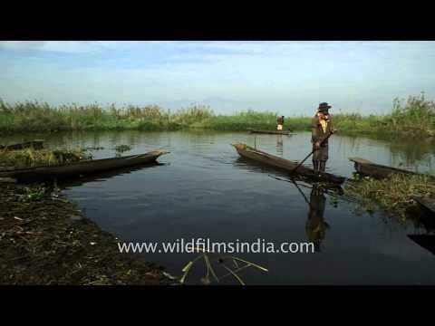 Ethnic wooden boats in Loktak Lake