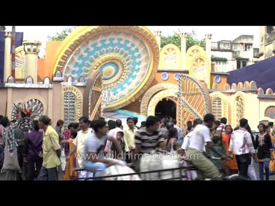 A crowded Durga puja pandal