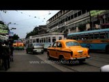 Trams running on the streets of Kolkata