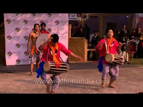 Traditional Manipuri dance Dhol Cholom presenting at North East Fest